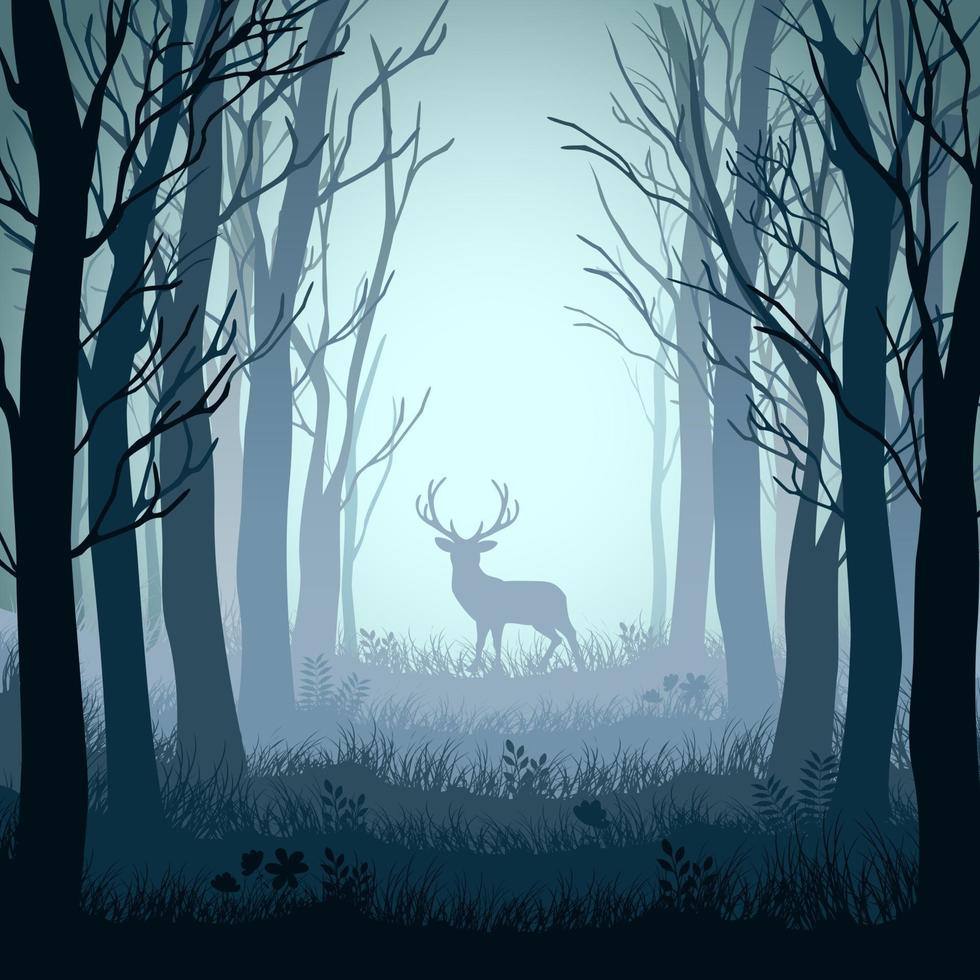 Deer in autumn misty forest background.Vector illustration vector