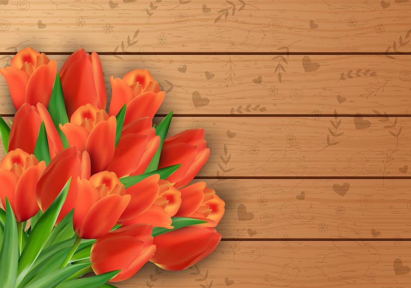 Vector illustration of Tulips flowers on a wooden background