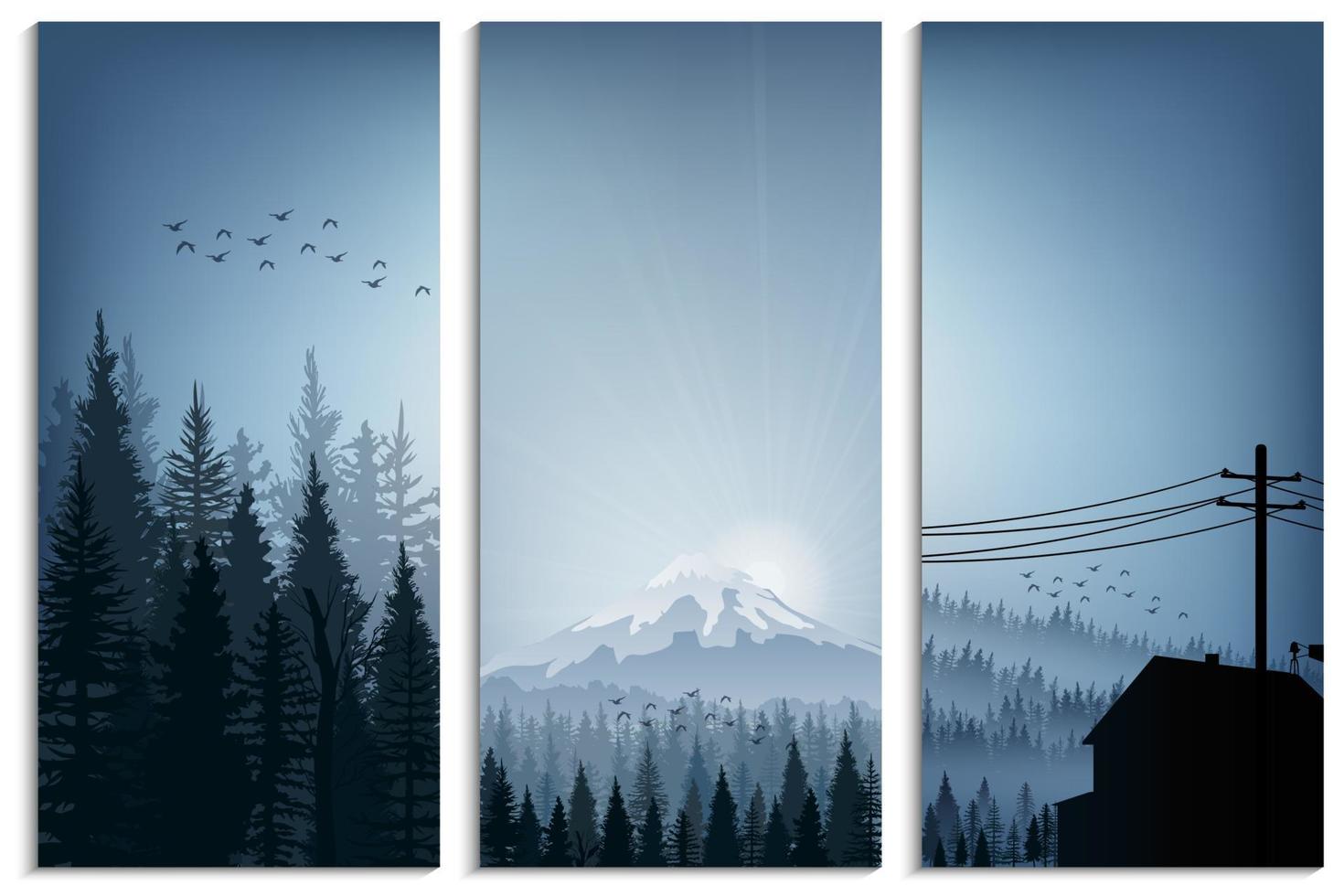 Set of banner forest trees silhouettes landscape vector
