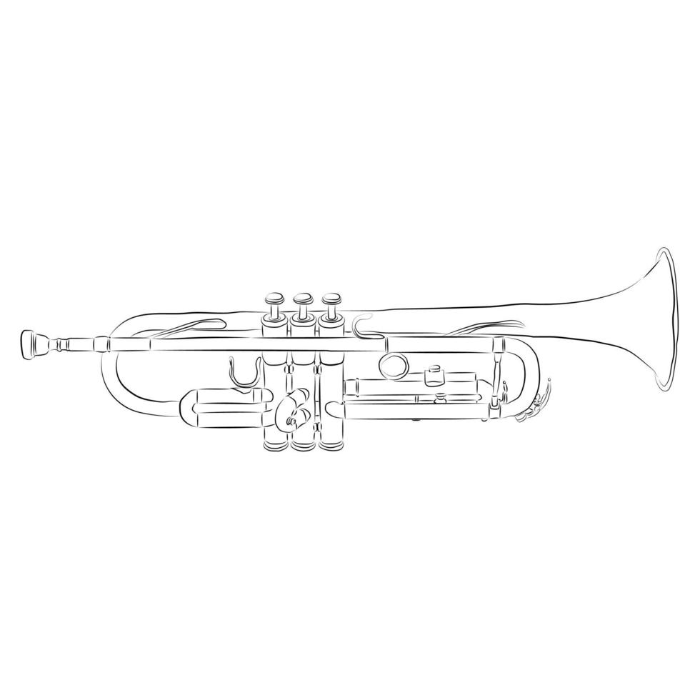 The jazz trumpet is hand-drawn on a white background. World Jazz Day. vector