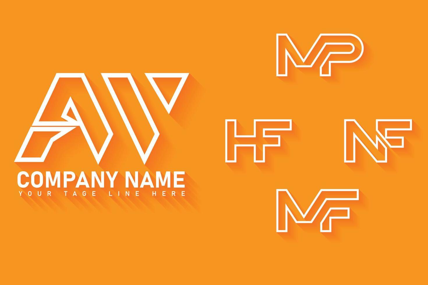 aw, mf, mp, nf, conjunto de logotipos de contorno hf vector