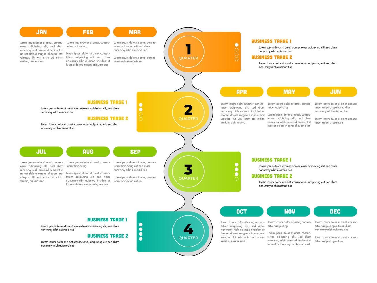 Infographic business year plan tenmplate and breakdown details 4 quarter. vector