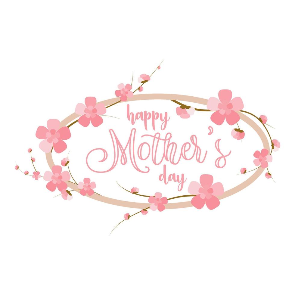 Happy Mothers Day greeting frame for card design. Pink sakura blossom layout for sale banner or flyer vector