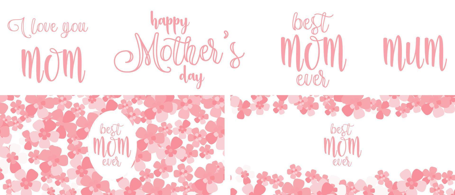 Happy Mothers day graphic set with patterns and lettering elements. Best mum ever layout for blog or website headline vector