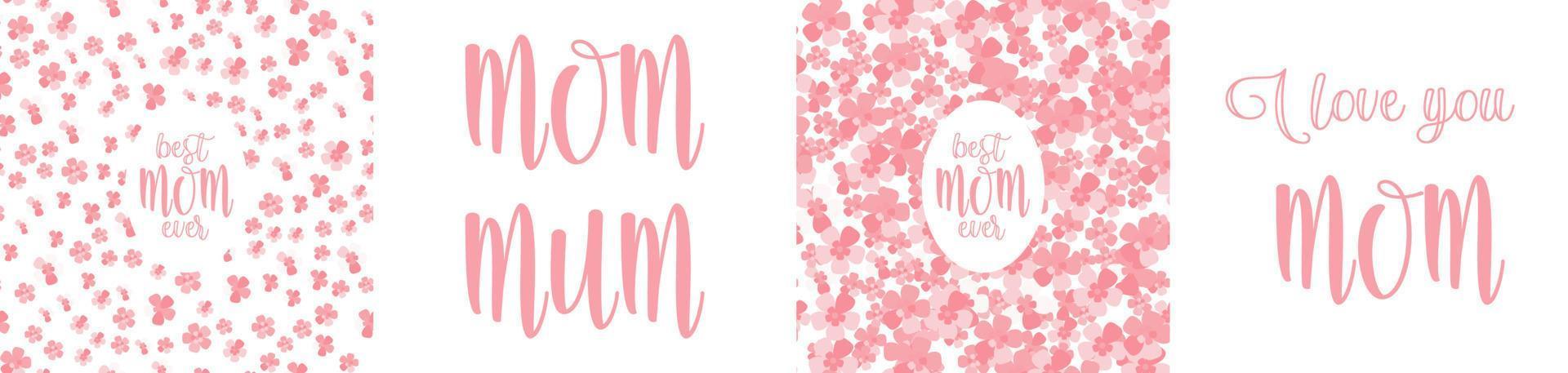 te amo plantilla de tarjetas de versiones de mamá y mamá. patrón rosa simple con flor de cerezo para proyecto de scrapbooking vector