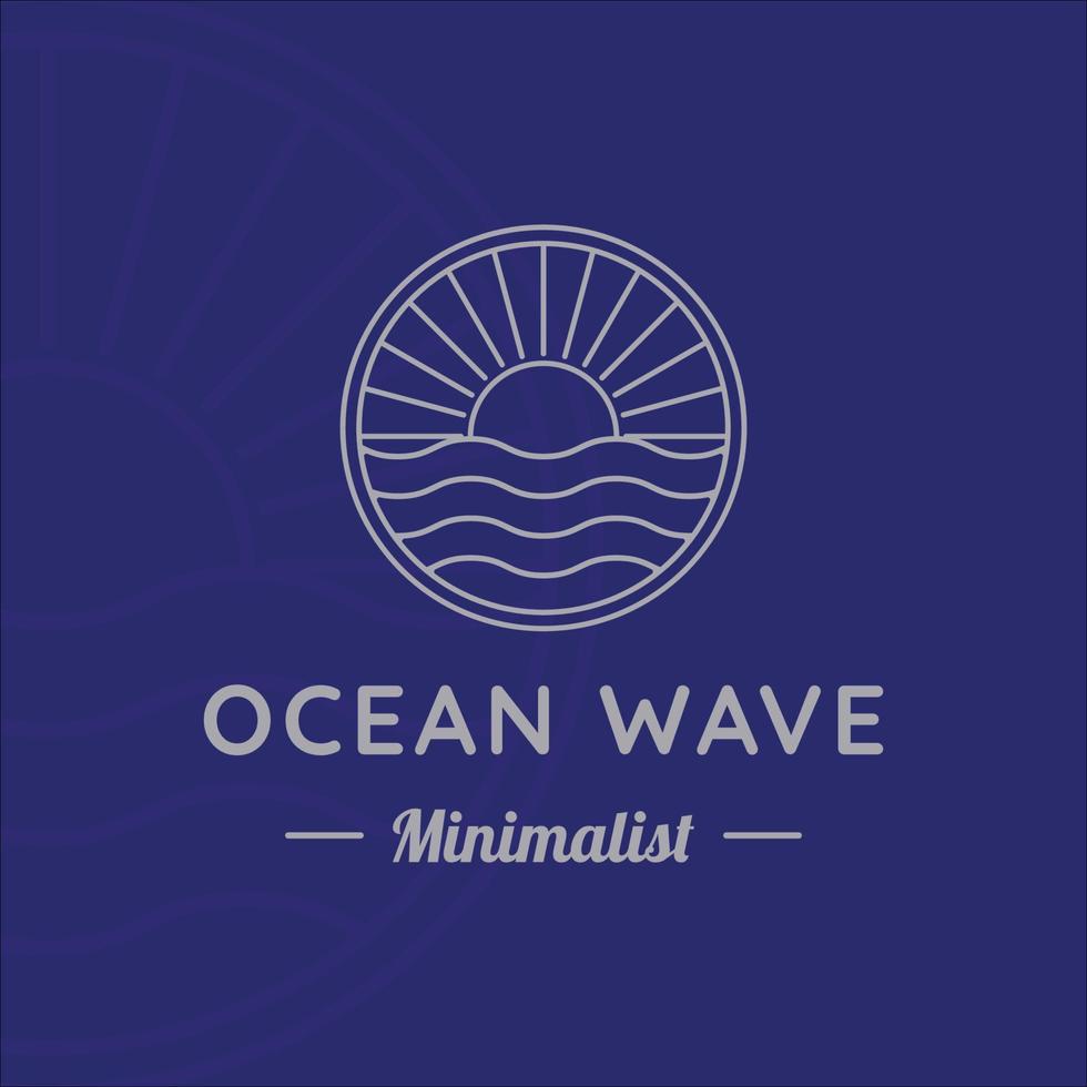 ocean waves line art logo vector illustration template design. sea wave with sun badge icon creative design