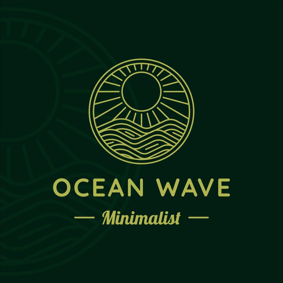 ocean waves line art logo vector illustration template design. sea wave with sun badge icon creative design