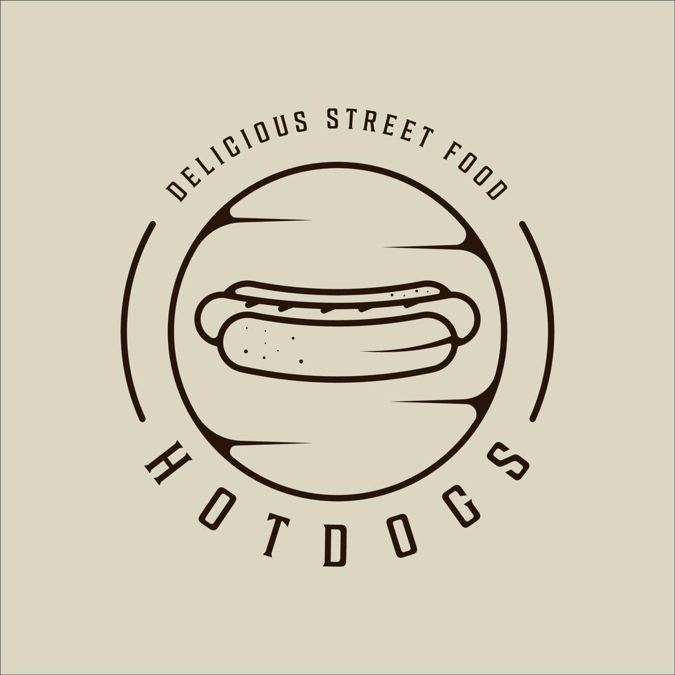 hotdog o hotdogs logo vector línea arte simple minimalista ilustración plantilla icono diseño gráfico. signo o símbolo de comida rápida para el concepto de menú o restaurante con emblema de placa y tipografía