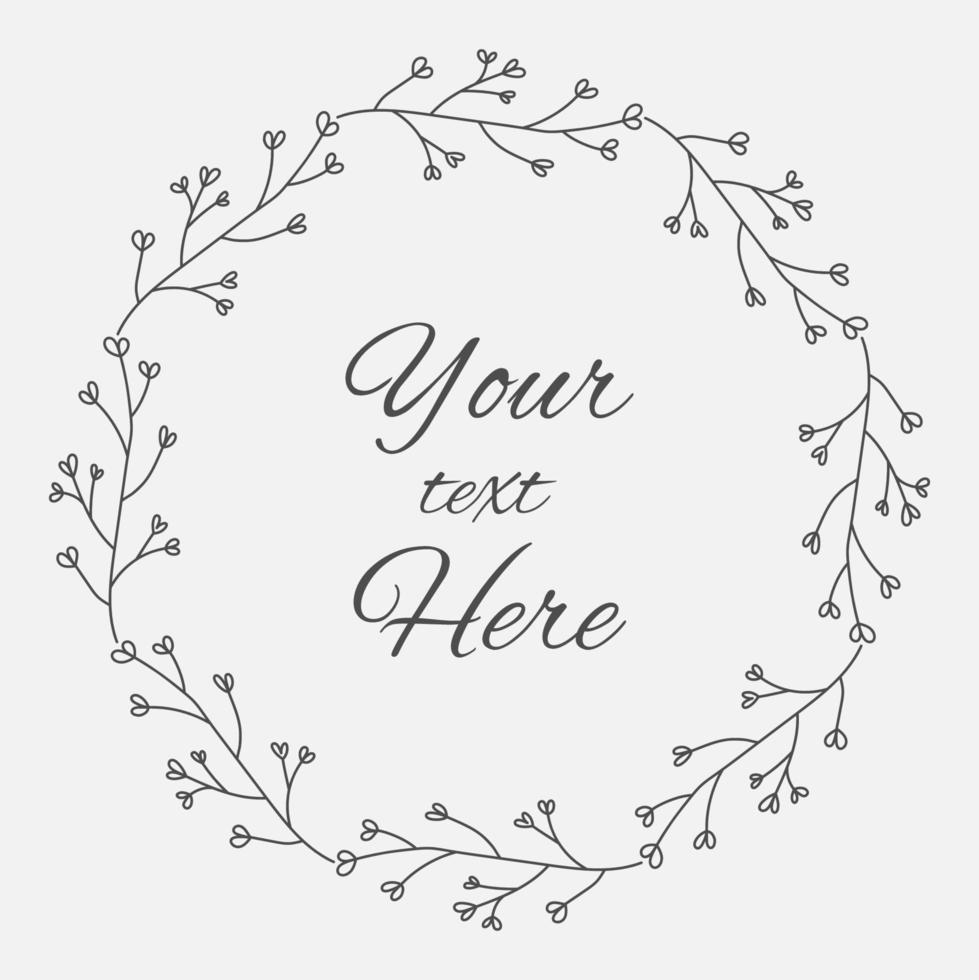 Hand drawn floral wreath frame minimal design vector