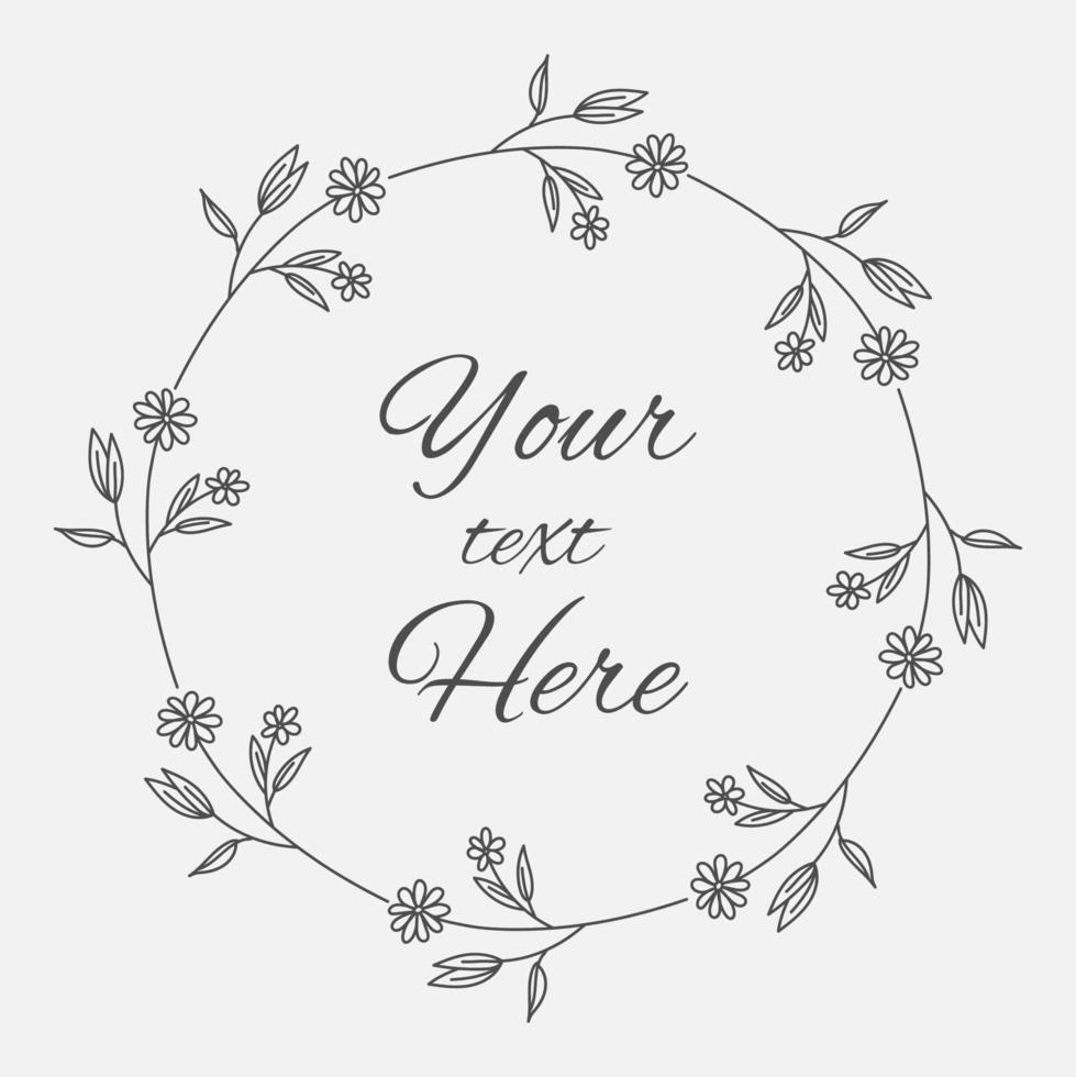 Vector illustration of hand drawn wreath. Cute doodle floral frame design