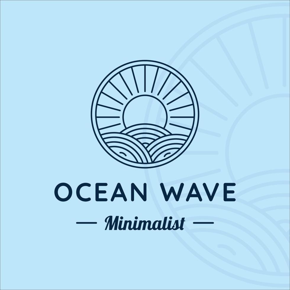 ocean waves line art logo vector illustration template design. sea wave with sun badge icon creative design