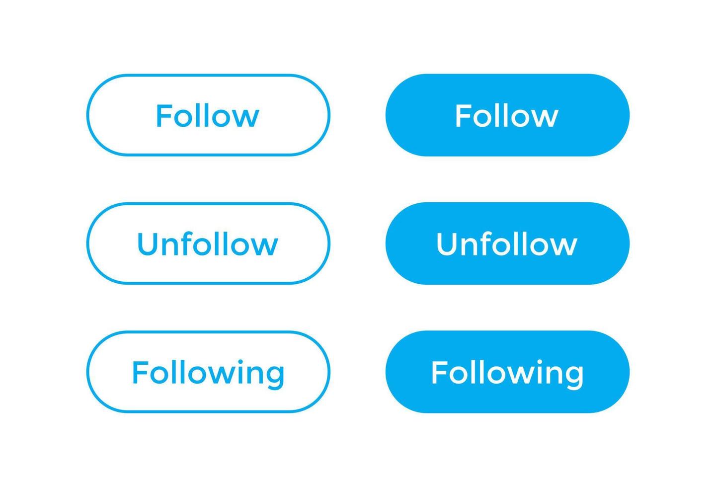 Follow, Unfollow, and Following Button Icon in Flat Style vector