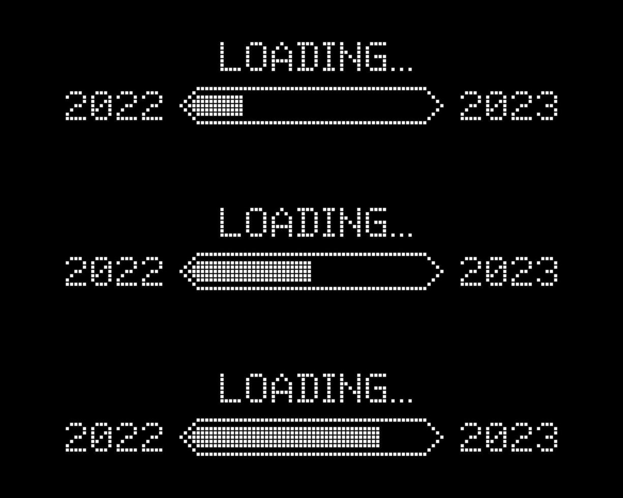 Set pixel progress bar showing loading of 2022 year on white background. Vector