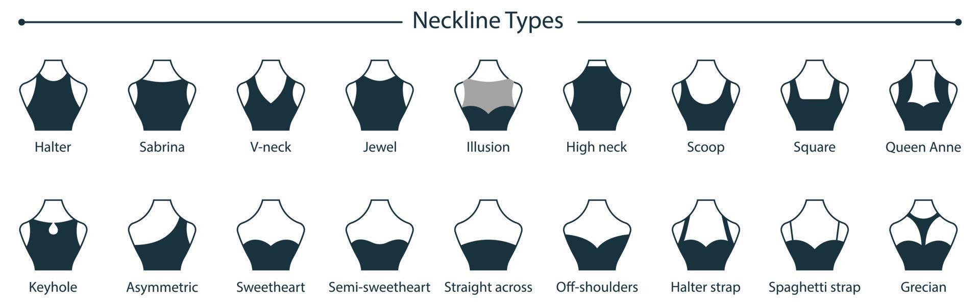 Fashion Neckline Types of Women Blouse, Dress, Tshirt Silhouette Icon