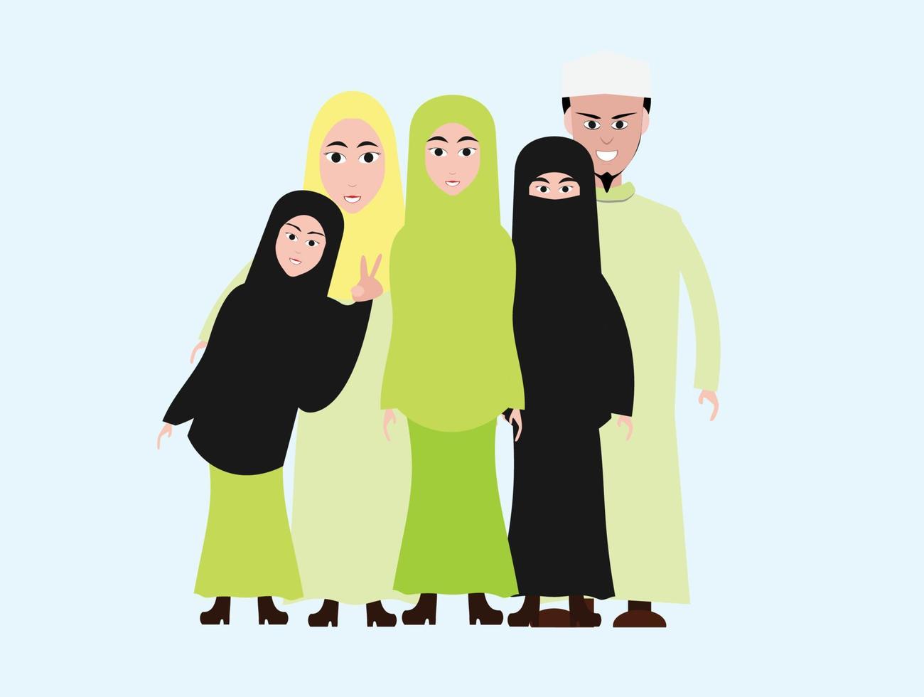 Muslim family cartoon image Islamic attire vector