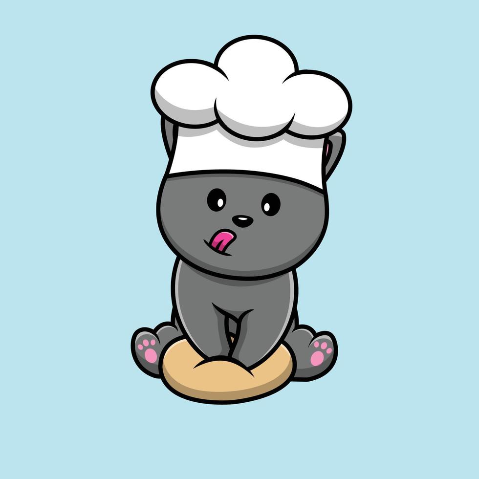 Cute Cat Chef Cooking Cartoon Vector Icon Illustration. Animal Food Icon Concept Isolated Premium Vector. Flat Cartoon Style