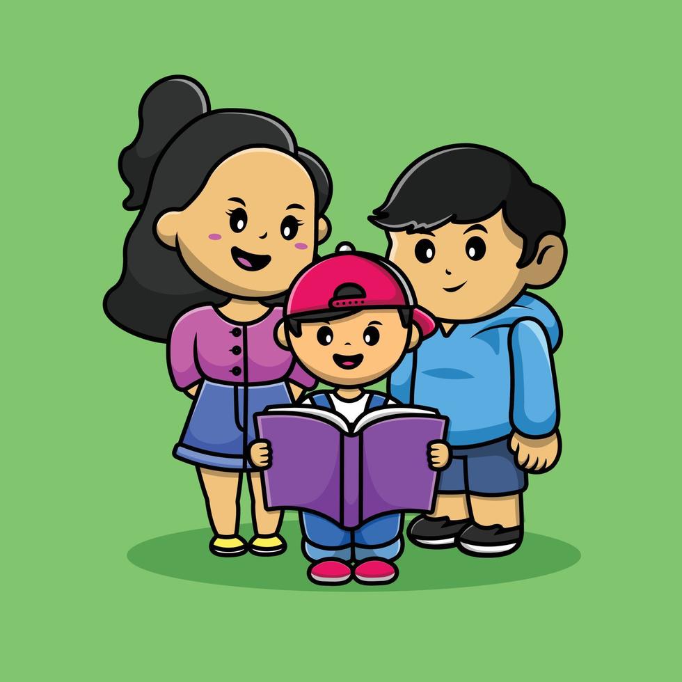 Cute Boy And Girl Reading Book Together Cartoon Vector Icon Illustration. People Education Icon Concept Isolated Premium Vector. Flat Cartoon Style