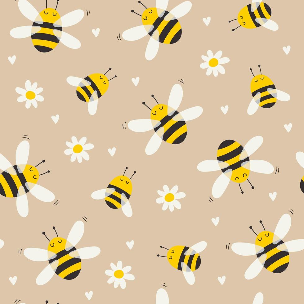 Seamless patern with cute bee. Vector