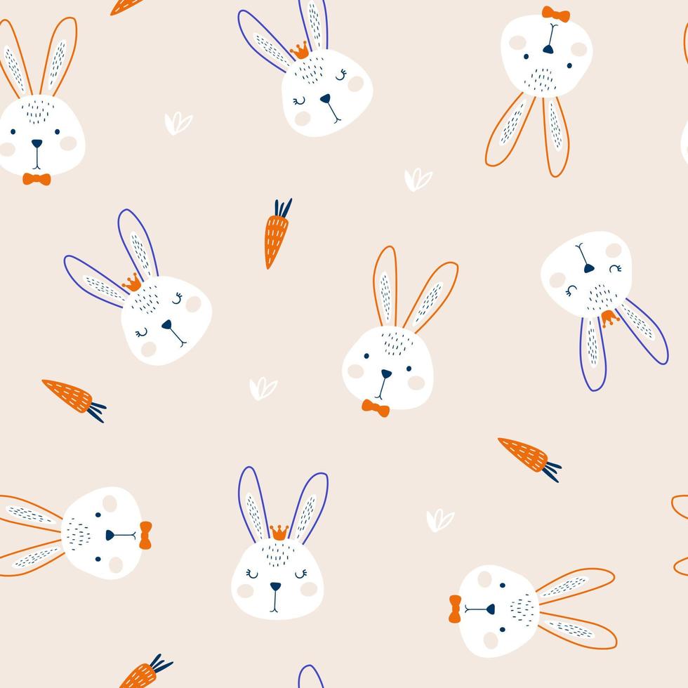 Seamless pattern with cute rabbit. Vector Illustration