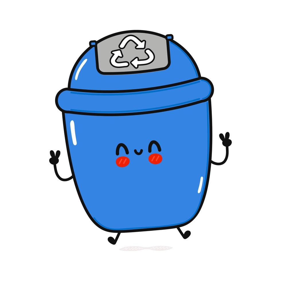 lindo personaje divertido de bote de basura. icono de ilustración de personaje kawaii de dibujos animados dibujados a mano vectorial. aislado sobre fondo blanco. concepto de personaje de bote de basura vector