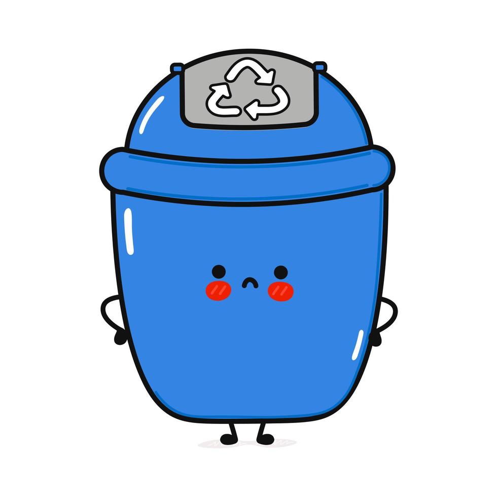 Cute sad trash can character. Vector hand drawn cartoon kawaii character illustration icon. Isolated on white background. Trash can character concept