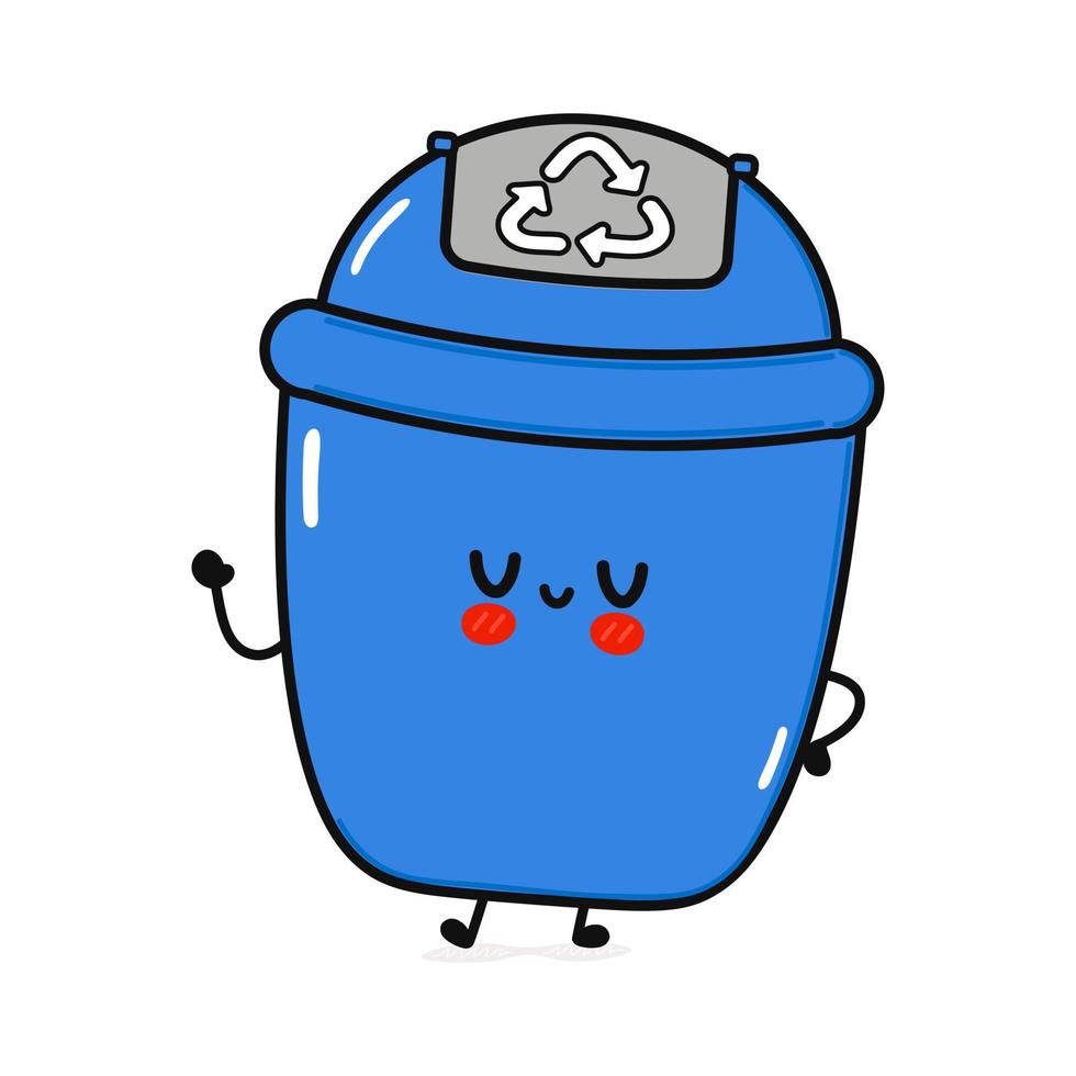 Cute funny trash can character. Vector hand drawn cartoon kawaii