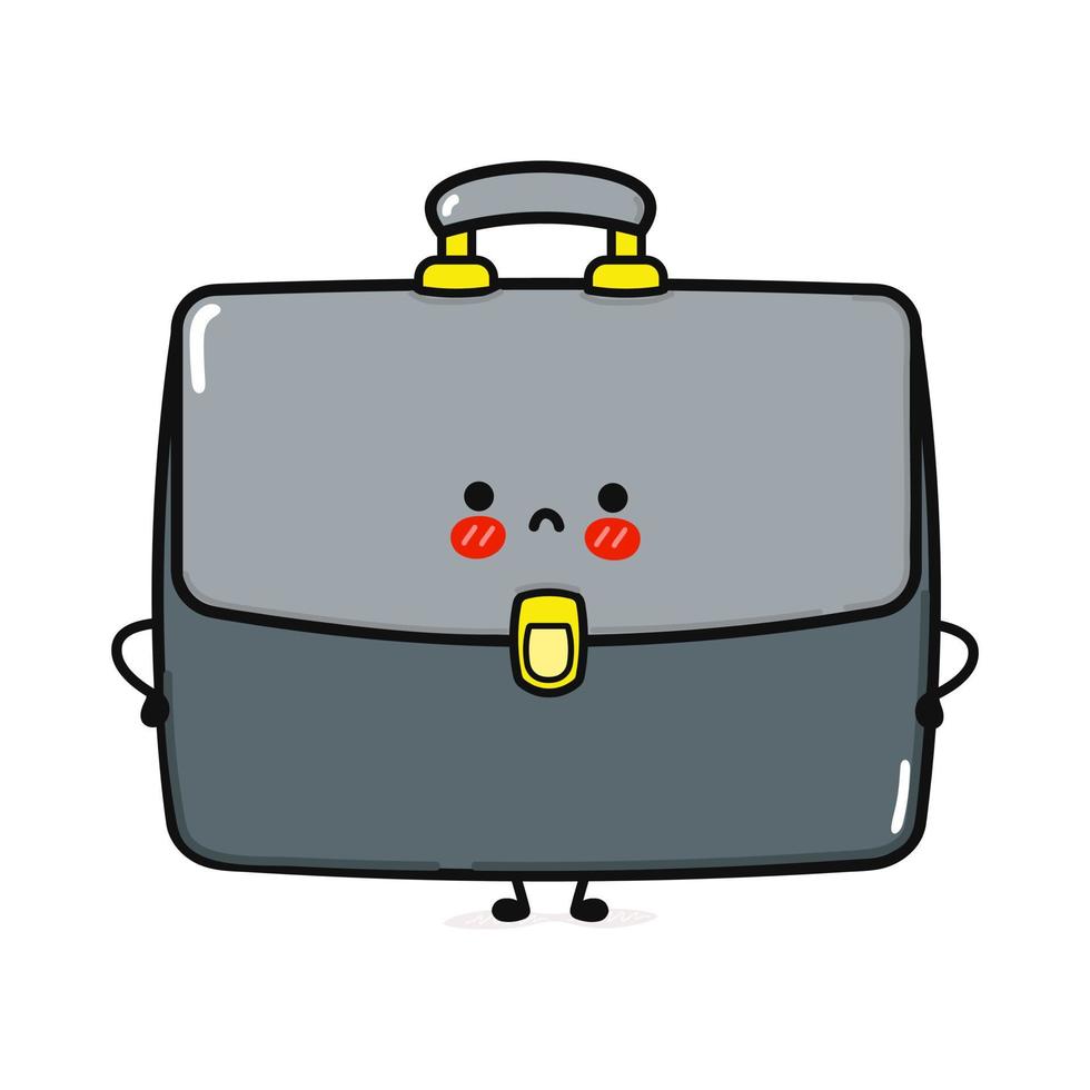 Cute sad work bag character. Vector hand drawn cartoon kawaii character illustration icon. Isolated on white background. Work bag character concept