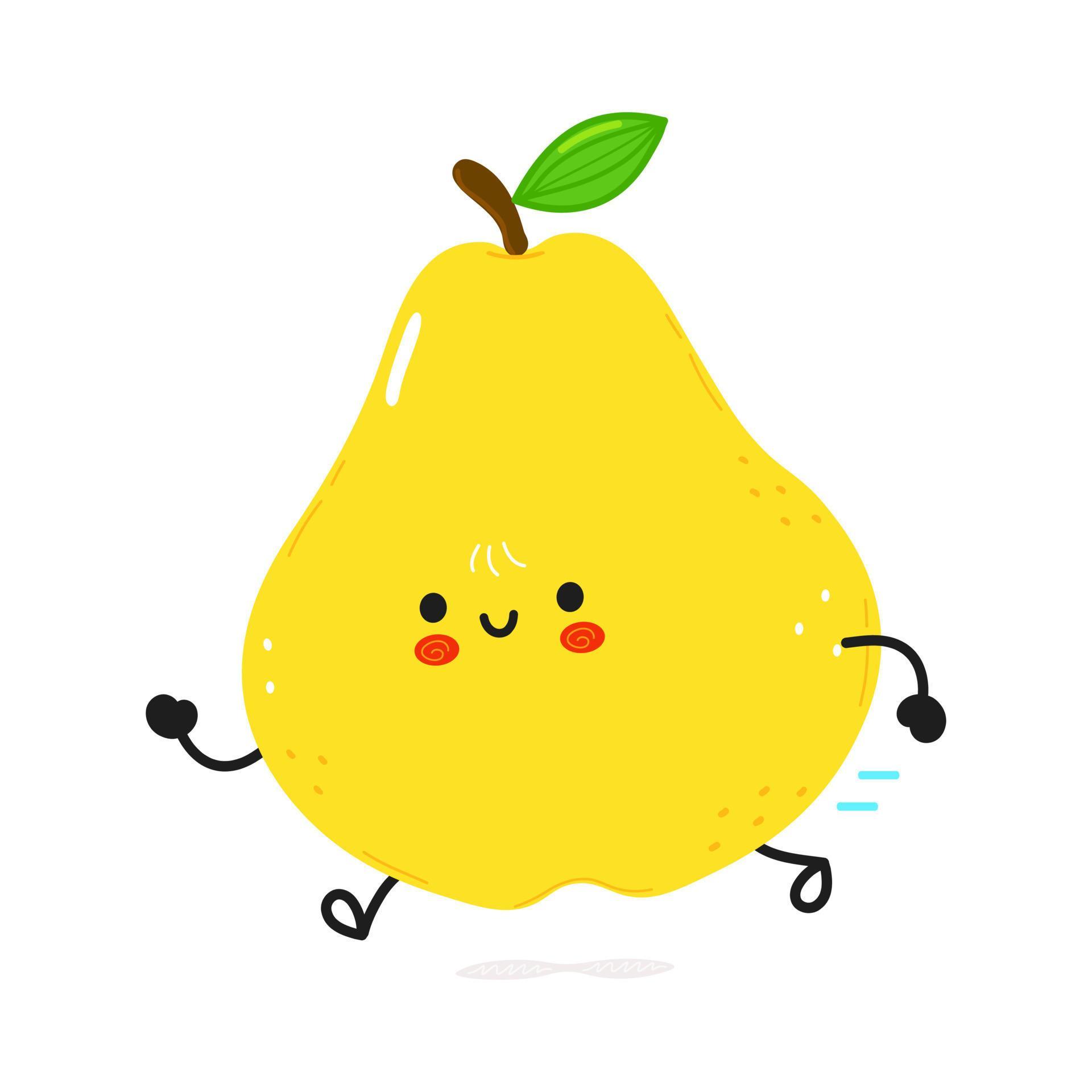 Cute funny running pear. Vector hand drawn cartoon kawaii character