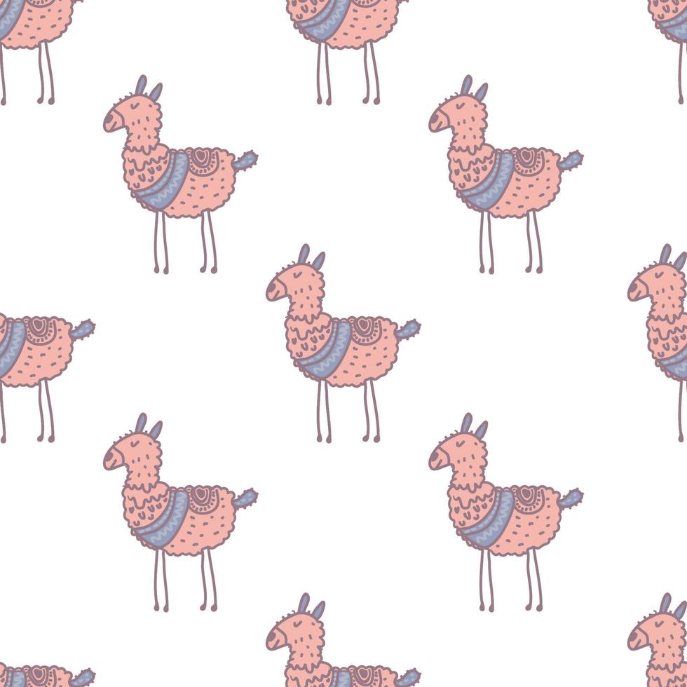 Childish seamless pattern with cute llama in scandinavian style. Creative vector childish background for fabric, textile