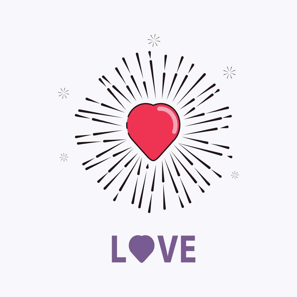 Heart shape with sunburst design vector illustration