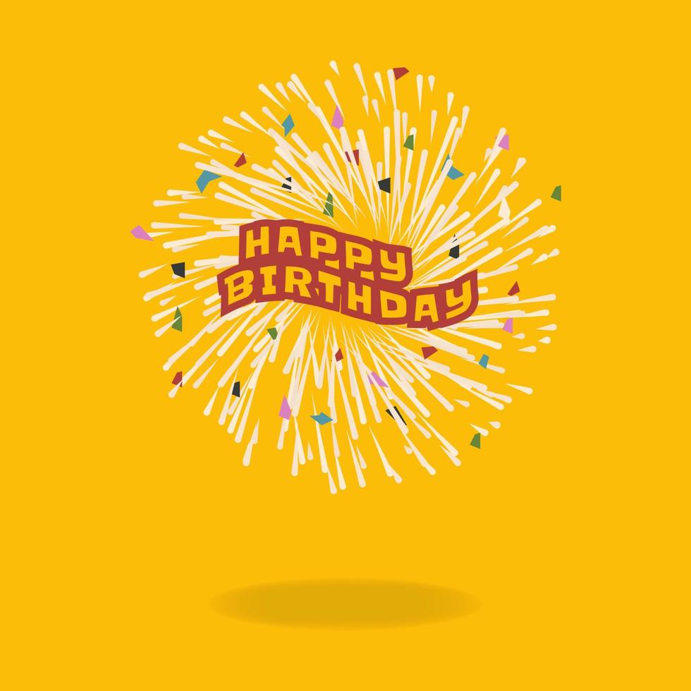 Happy birthday lettering with sunburst design vector illustration