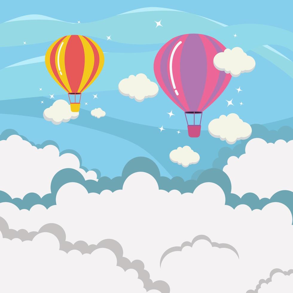 Globos de aire caliente en la ilustración de vector de cielo