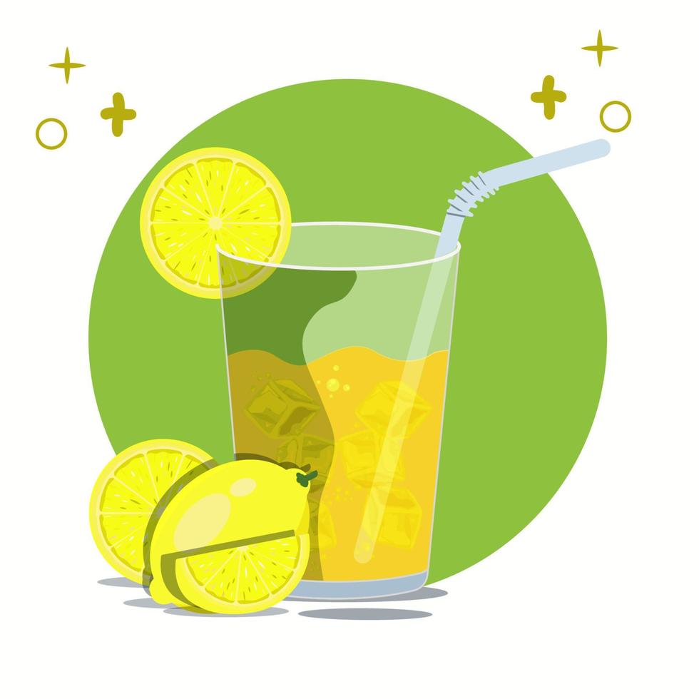 Ice lemon tea with ice cube vector graphic