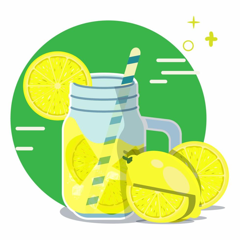 Jar of lemon juice with ice cube vector illustration