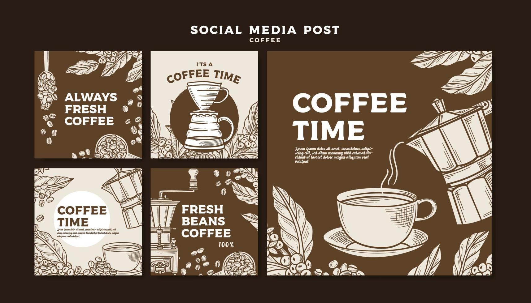 Social media post template coffee hand drawn vector