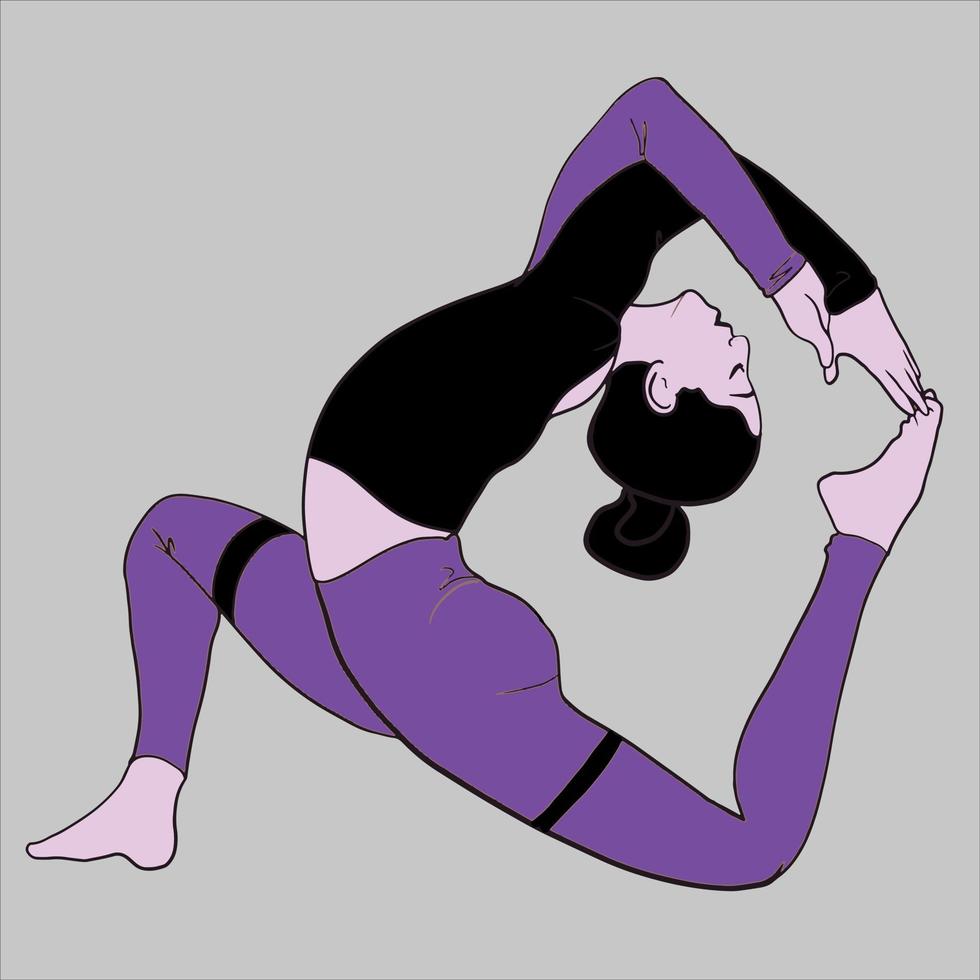 chica haciendo yoga sobre fondo gris vector