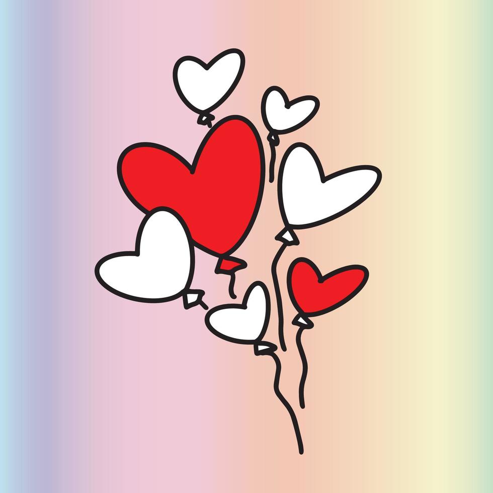red heart shaped balloons Vector graphics, hand drawn doodle illustration