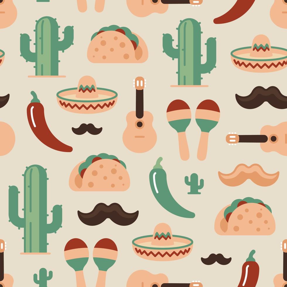 Cinco de Mayo seamless pattern of Mexican things vector