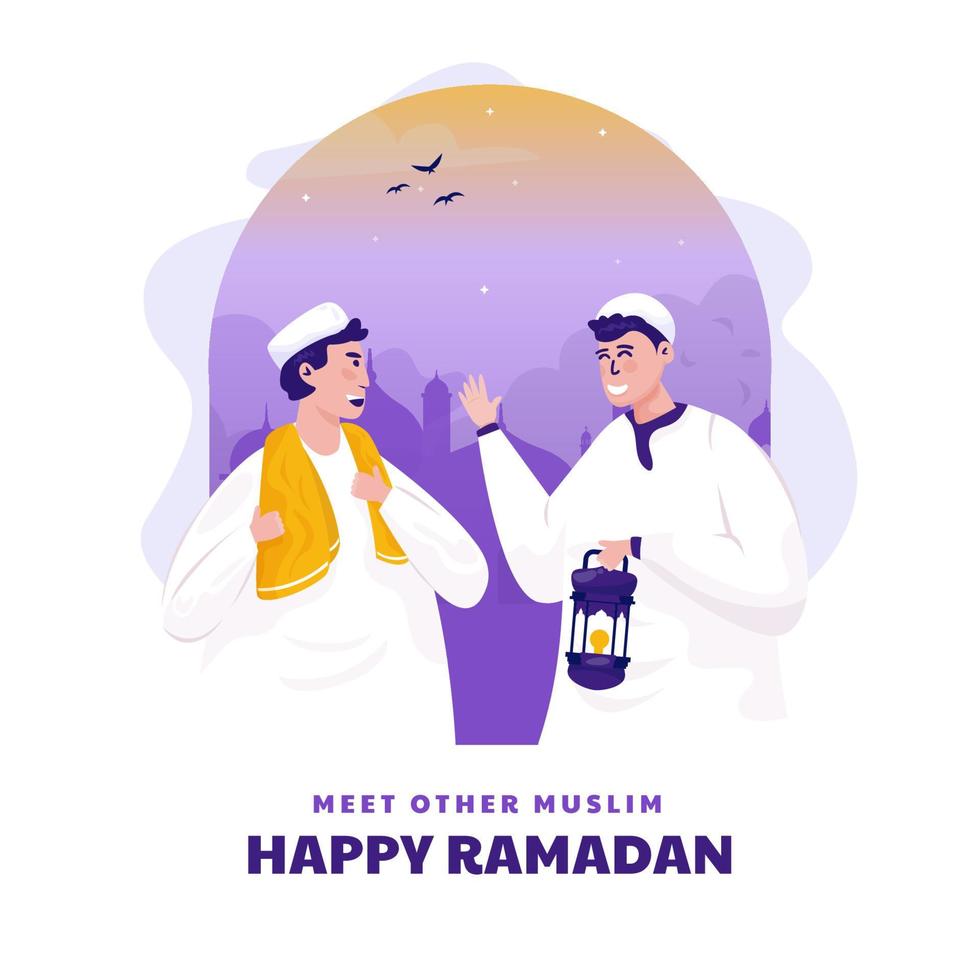 Flat design meet other muslims to join in worship together vector