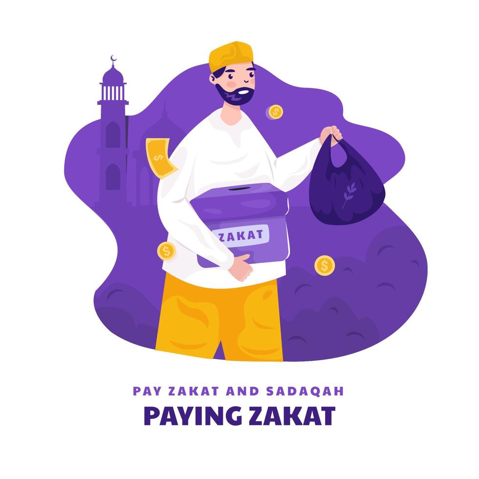 diseño plano de pago zakat o sadaqah para el concepto de ramadán islámico vector