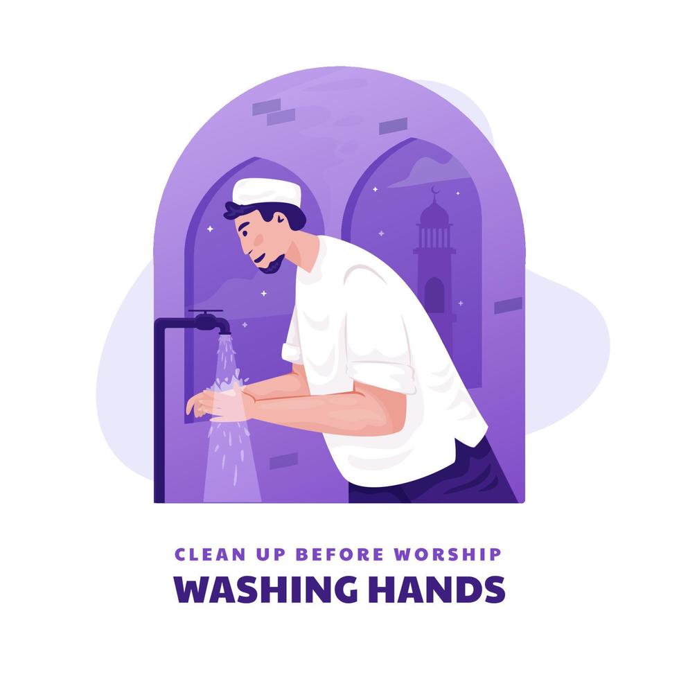 Flat design washing hands or clean up before worship concept vector