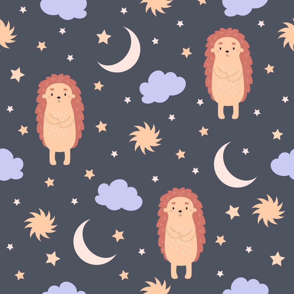 Seamless pattern with cute hedgehog for kids. Vector illustration for nursery posters, patterns, wallpapers.