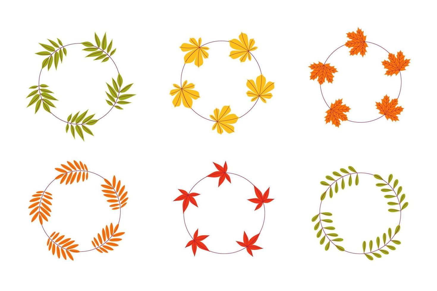 A set of vector frames made of autumn leaves on a white isolated background