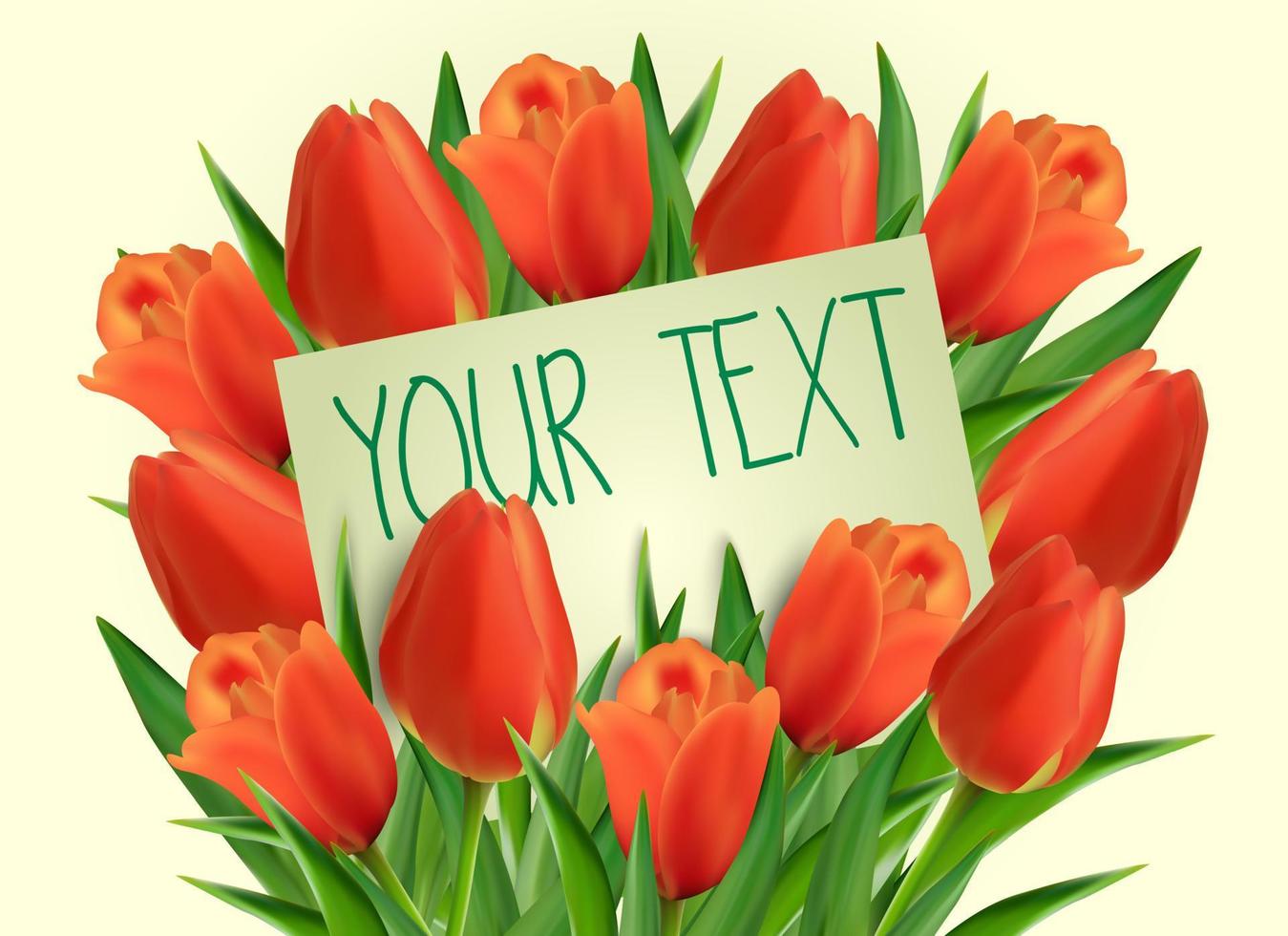 flores de tulipán rojo con tarjeta de papel vector
