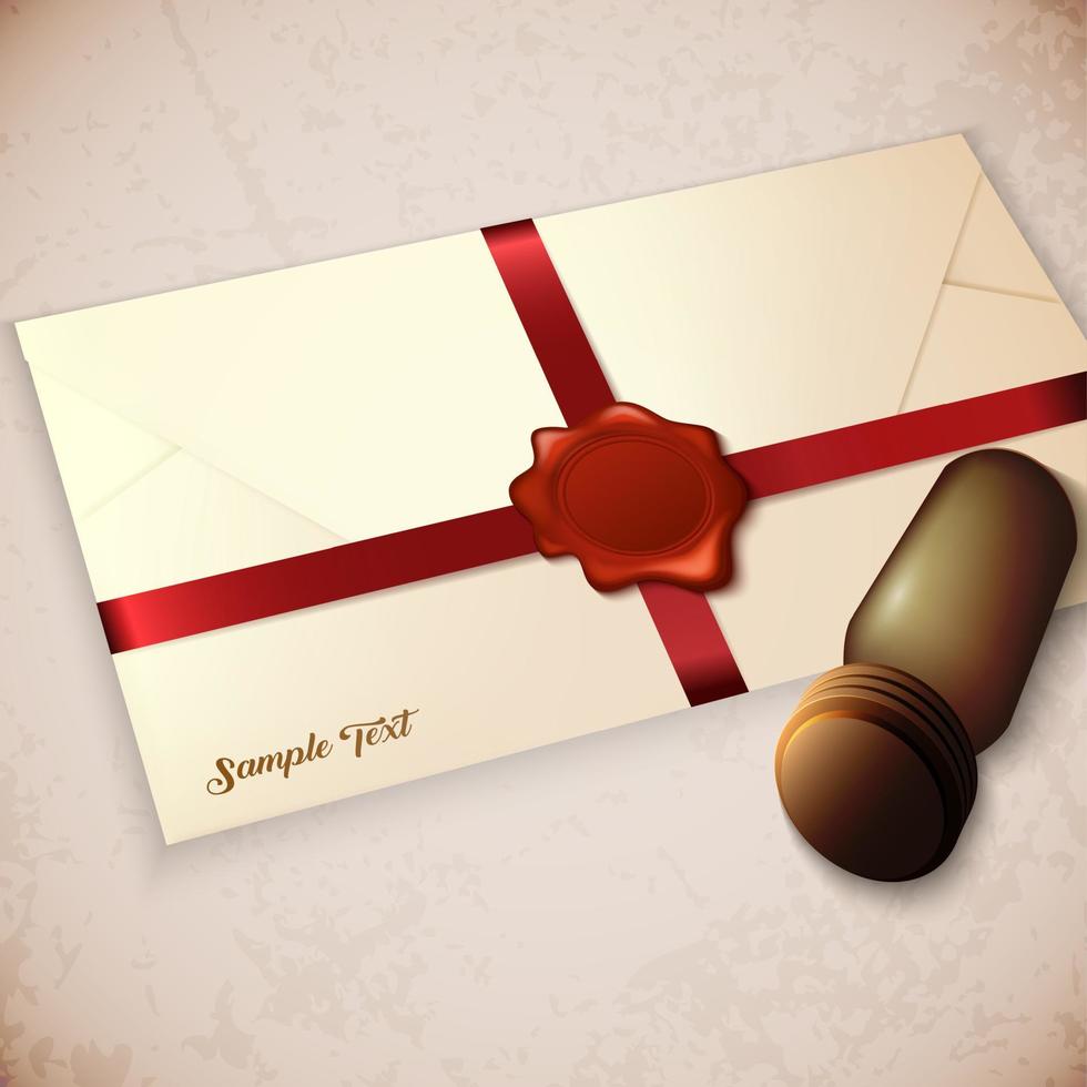 Vector illustration of Envelope and red wax seal with seal stamp