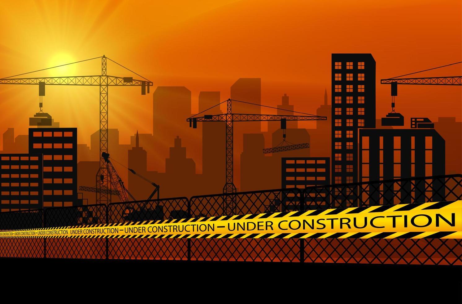 Vector illustration of Construction sites with buildings and cranes