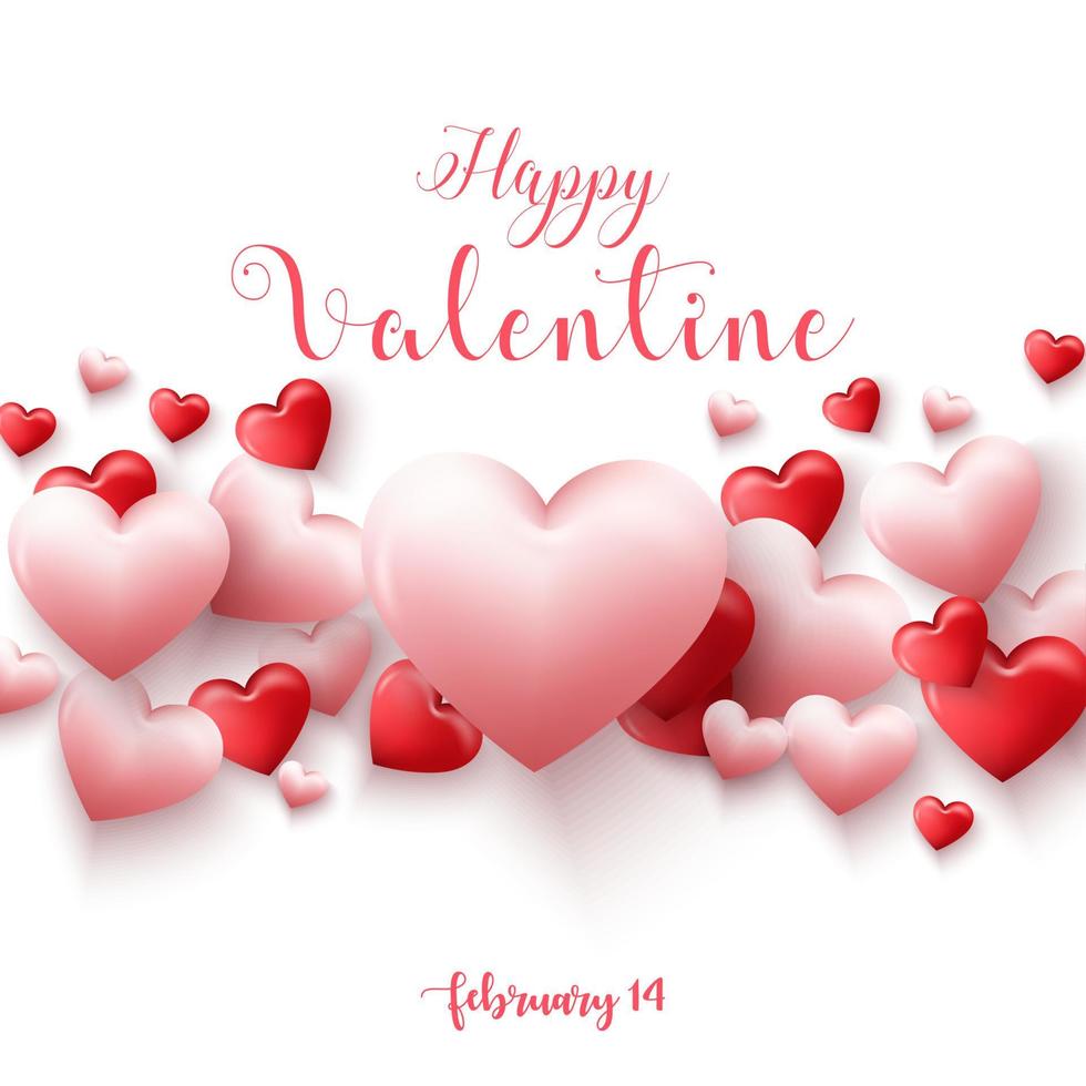 Happy valentines day background with hearts balloon isolated on white background vector
