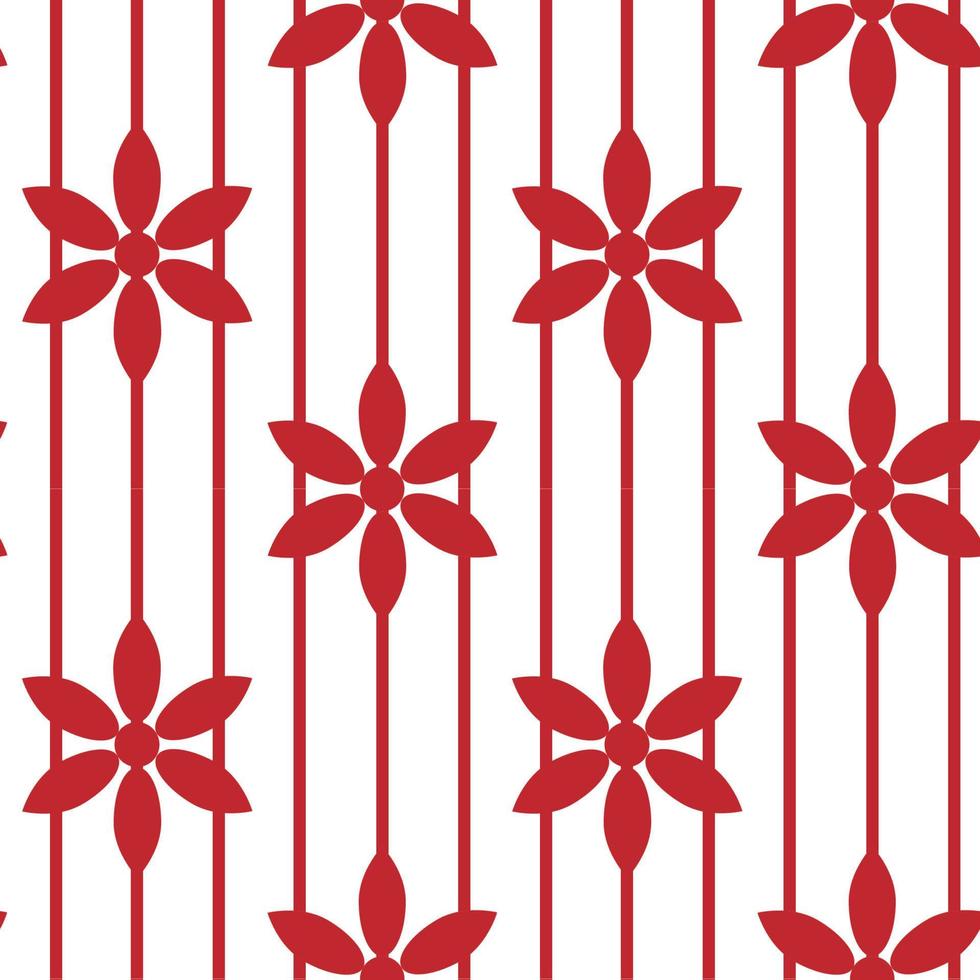 Red flower on line stripe seamless pattern on whitebackground vector