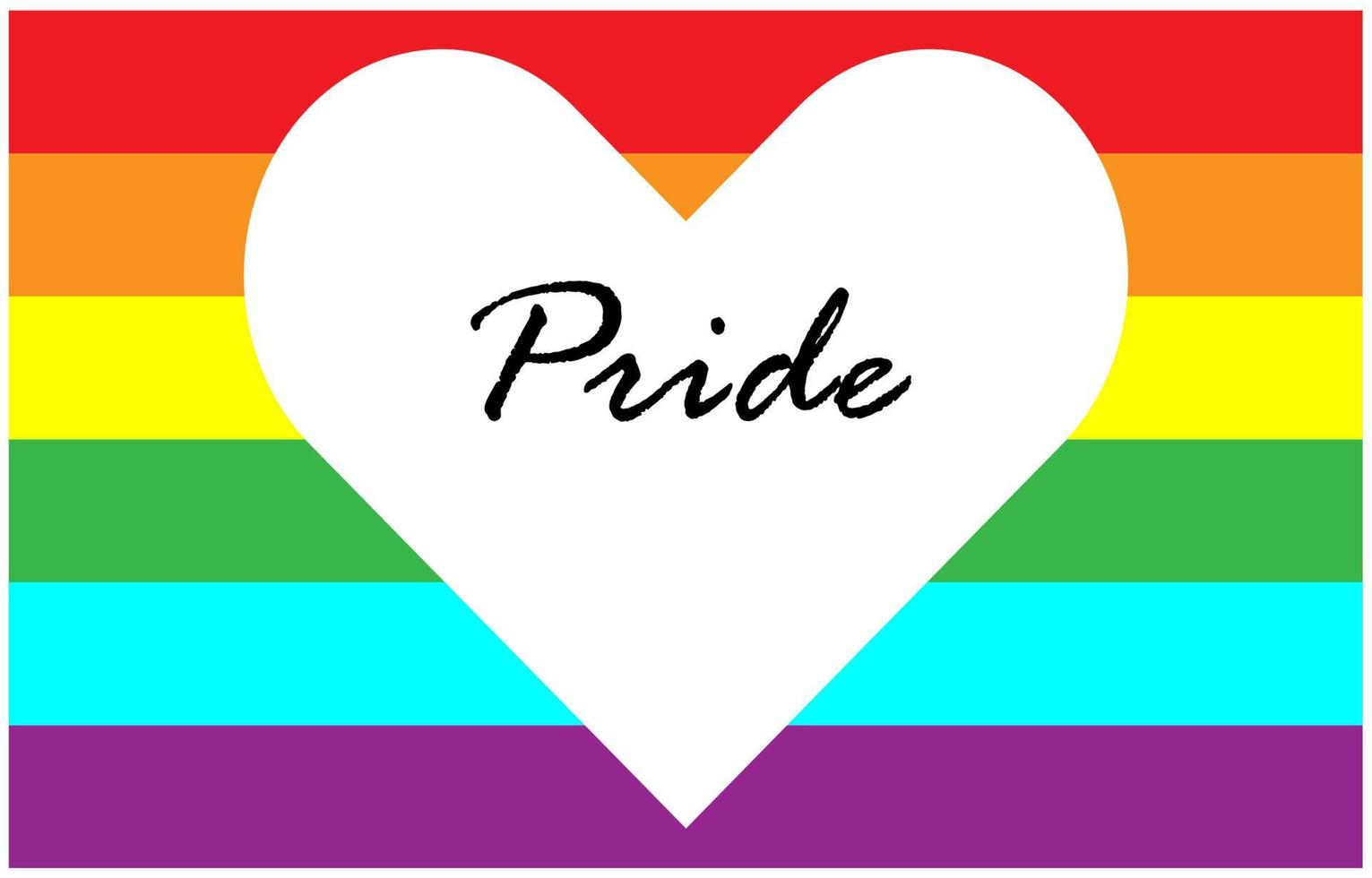 Word Pride in heart shape on LGBT rainbow flag vector