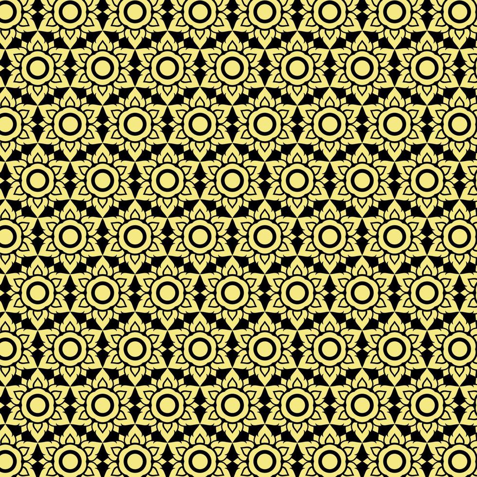 Seamless pattern in oriental style, gold flower on black background. vector